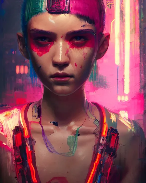 Image similar to detailed portrait Neon boxer Girl, cyberpunk futuristic neon, reflective crop top and shorts, boxing gloves, decorated with traditional Japanese ornaments by Ismail inceoglu dragan bibin hans thoma greg rutkowski Alexandros Pyromallis Nekro Rene Maritte Illustrated, Perfect face, fine details, realistic shaded, fine-face, pretty face