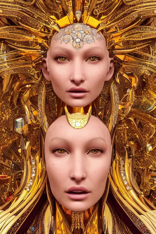 Image similar to a highly detailed metahuman 4 k close up render of an alien goddess bella hadid as durga in iris van herpen dress schiaparelli in diamonds swarovski and jewelry in style of alphonse mucha gustav klimt trending on artstation made in unreal engine 4