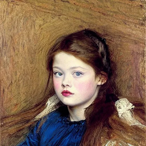 Prompt: a true-to-life portrait of Mackenzie Foy painted by John Everett Millais