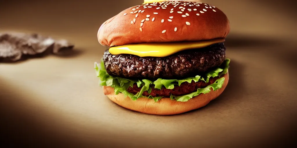 Prompt: a product picture of a hamburger, photographic filter, unreal engine 5, realistic, hyperdetailed, 8 k, cinematic, volumetric lighting, very realistic effect, hd, hdr, 4 k, sharp focus, octane render, ultra detailed, high resolution, trending on artstation in the style of albert dros glowing rich colors powerful imagery