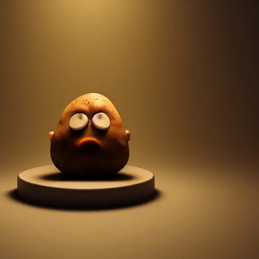 Prompt: angry potato alone in a room, dramatic lighting nighttime, photoreal 8 k