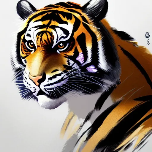 Image similar to a tiger wearing a dress, illustration concept art anime key visual trending pixiv fanbox by wlop and greg rutkowski and makoto shinkai and studio ghibli and kyoto animation symmetrical facial features