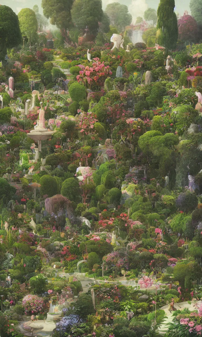 Image similar to bosch and beeple painting of a magnificent garden