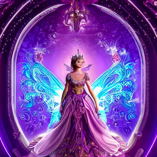 Image similar to portrait princess of amethyst, glowing, ornate and intricate purple jewelry, jaw dropping beauty, glowing background lighting, purple accent lighting, hyper detailed, fairy tale, 4 k octane render