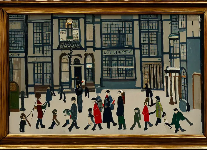 Prompt: a scene from a wes anderson movie painted by ls lowry