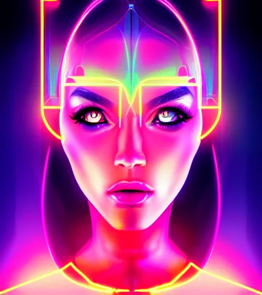 Image similar to symmetry!! latin princess of technology, solid cube of light, hard edges, product render retro - futuristic poster scifi, lasers and neon circuits, beautiful woman latin princess, intricate, elegant, highly detailed, digital painting, artstation, concept art, smooth, sharp focus, illustration, dreamlike, art by artgerm