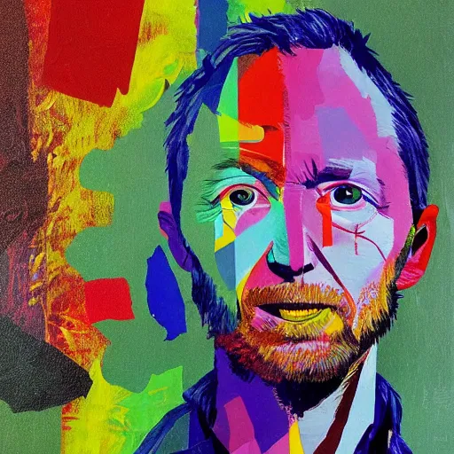 Image similar to cheerful, bright, colorful, sunny, and very detailed portrait of thom yorke, painted by max ernst