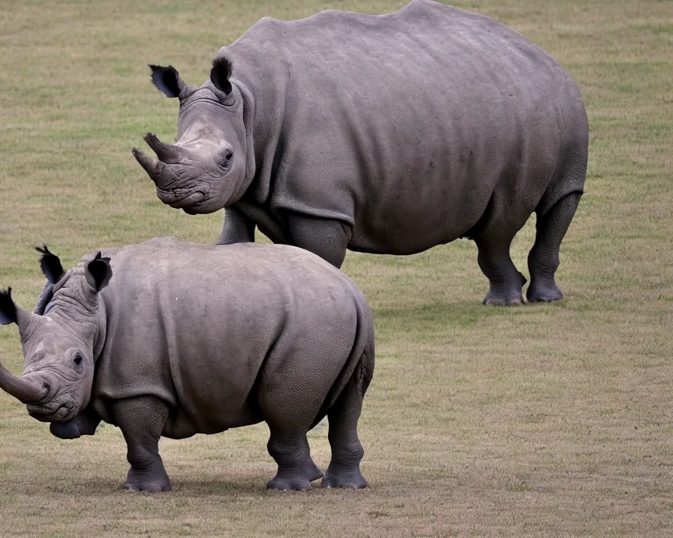 Prompt: An hybrid between a rhino and a walrus