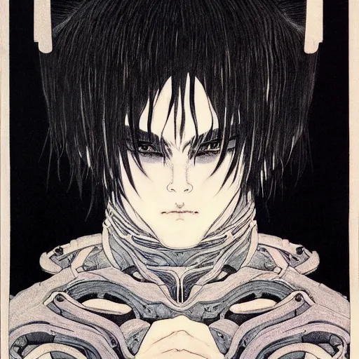 Prompt: prompt : black and white portrait soft light painted by takato yamamoto, human modified by mecha attributes and armor, inspired by ghost in shell anime, smooth face feature, intricate oil painting, high detail, sharp high detail, manga and anime 1 9 8 0