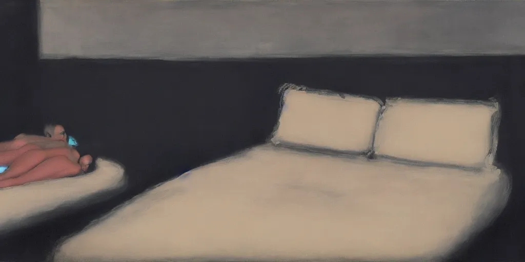 Image similar to lovers melting into a bed, void of darkness, Todd Hido, Edward Hopper, Mark Rothko, Cy Twombly