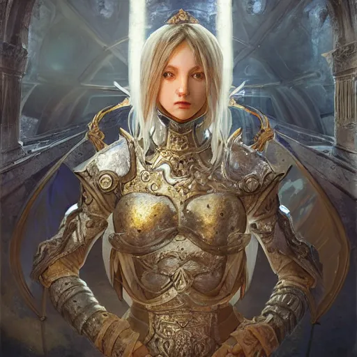 Image similar to portrait knights of Zodiac girl, silver and ice color reflected armor, in ruined Agora of Athens, ssci-fi, fantasy, intricate, very very beautiful, elegant, golden light, highly detailed, digital painting, artstation, concept art, smooth, sharp focus, illustration, art by tian zi and WLOP and alphonse mucha