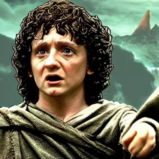 Prompt: donald trump as frodo in mordor