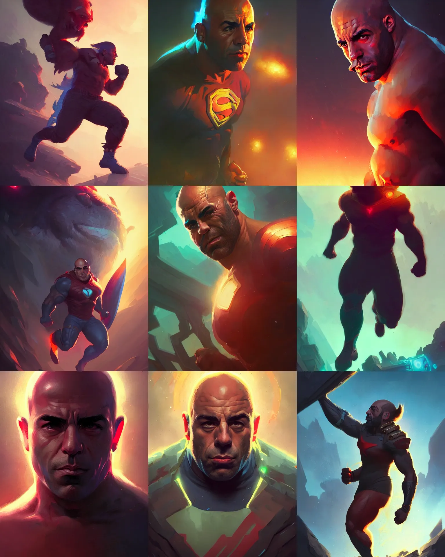 Prompt: Joe Rogan as a superhero, medium shot close up, details, sharp focus, illustration, by Jordan Grimmer and greg rutkowski, Trending artstation, League of Legends, digital Art