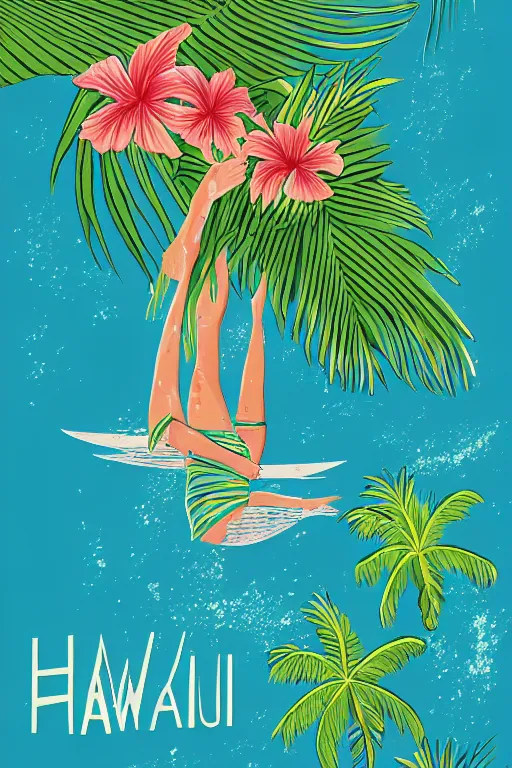 Image similar to hawaii, illustration, in the style of katinka reinke