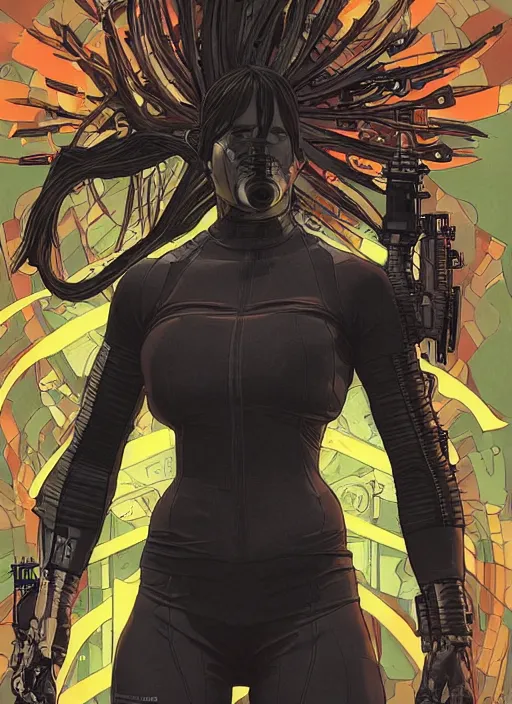 Image similar to cyberpunk fitness coach. portrait by ashley wood and alphonse mucha and laurie greasley and josan gonzalez and james gurney. spliner cell, apex legends, rb 6 s, hl 2, d & d, cyberpunk 2 0 7 7. realistic face. character clothing. vivid color. dystopian setting.