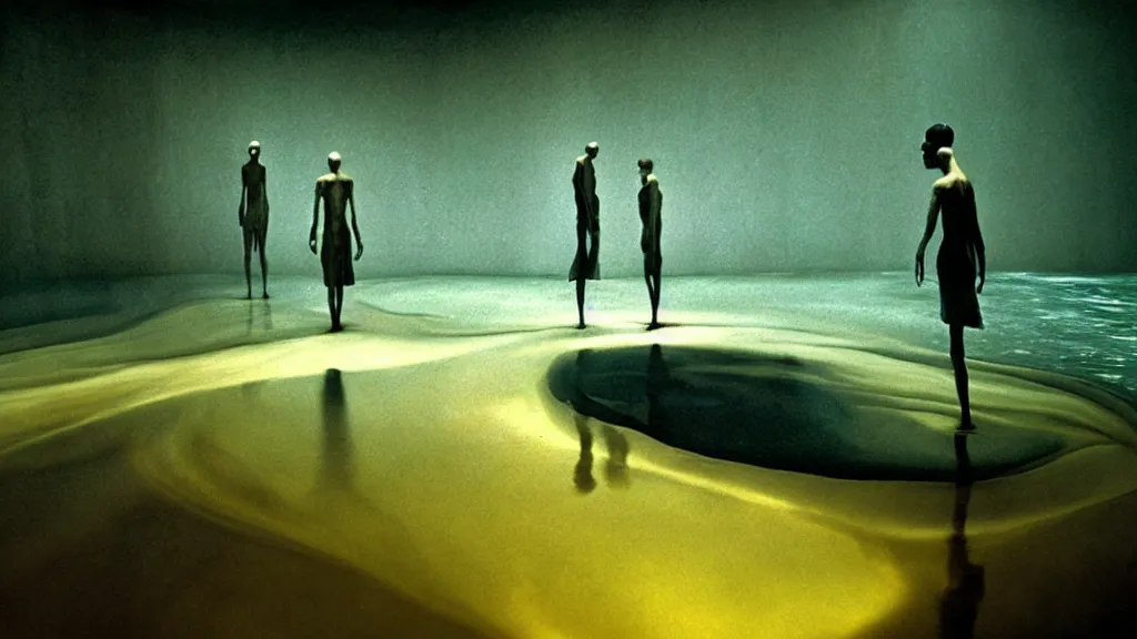 Image similar to water caustics, film still from the movie directed by denis villeneuve and david cronenberg with art direction by salvador dali and dr. seuss