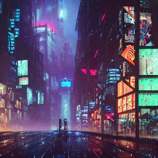 Prompt: a hyperrealstic matte painting of cyberpunk really dense city like shadowrun Leipzig with advertisements building, raining water droplets on screen, stars and anatomical maps at the back and the top of the painting, Todd MacFarlane, Noah Bradley and Dominik Mayer, trending on artstation, low light, dark rainbow