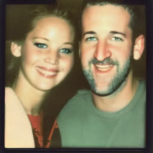Prompt: found polaroid of my parents who look exactly like Jennifer Lawrence and Dustin Diamond