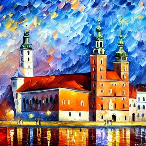 Image similar to leonid afremov painting of wawel castle in cracow