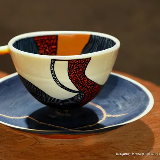 Prompt: teacup maori art