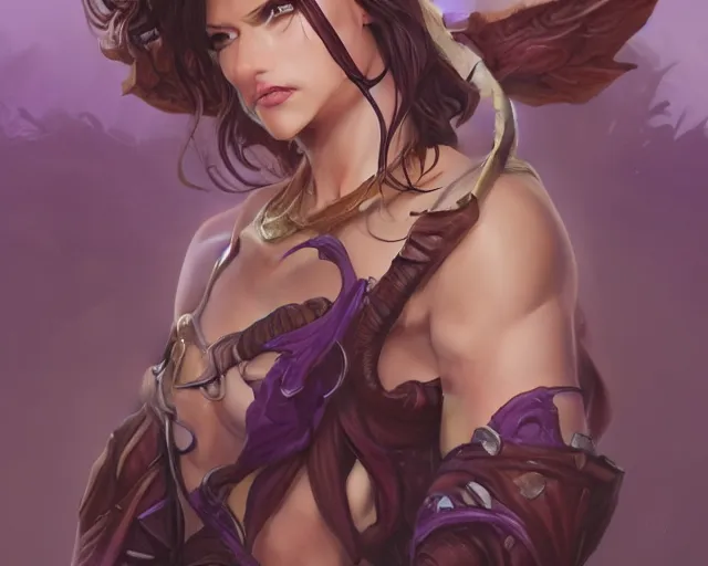 Image similar to Attractive Tiefling Druid, She has light brown skin, dark purple hair, and silver eyes full body, dungeons and dragons portrait, highly detailed, digital painting, artstation, concept art, sharp focus, illustration, art by artgerm and greg rutkowski and alphonse mucha