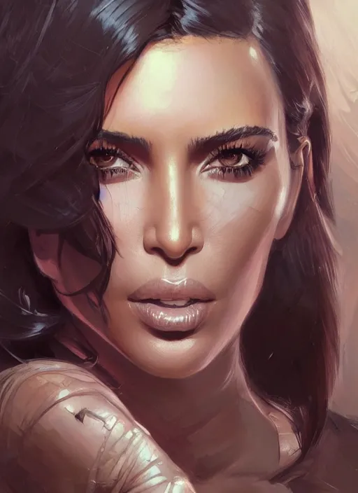 Image similar to Portrait of Kim Kardashian , marvel comics, dark, intricate, highly detailed, smooth, artstation, digital illustration by Ruan Jia and Mandy Jurgens and Artgerm and Wayne Barlowe and Greg Rutkowski and Frank Frazetta