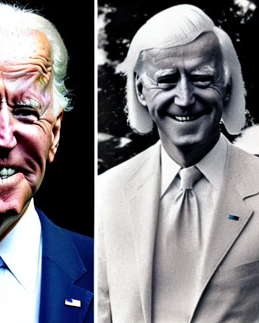 Prompt: joe biden with jimmy savile hairstyle and dressed as jimmy savile