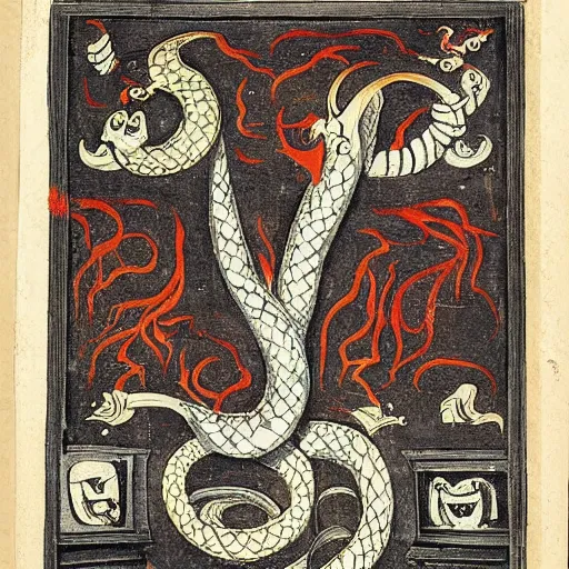 Image similar to “compendium of demonology and magic, snake demons, c.1775”