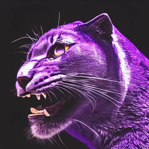 Image similar to closeup of a purple panther roaring at the moon