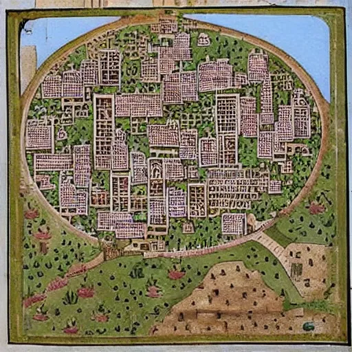 Image similar to “Mughal miniatures of a city plan for a walled city to be built in New Delhi, highly detailed, intricate, very very very detailed”