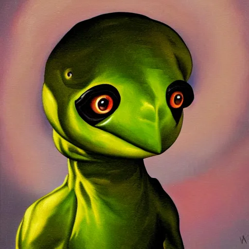 Prompt: a black velvet painting of a sleestak