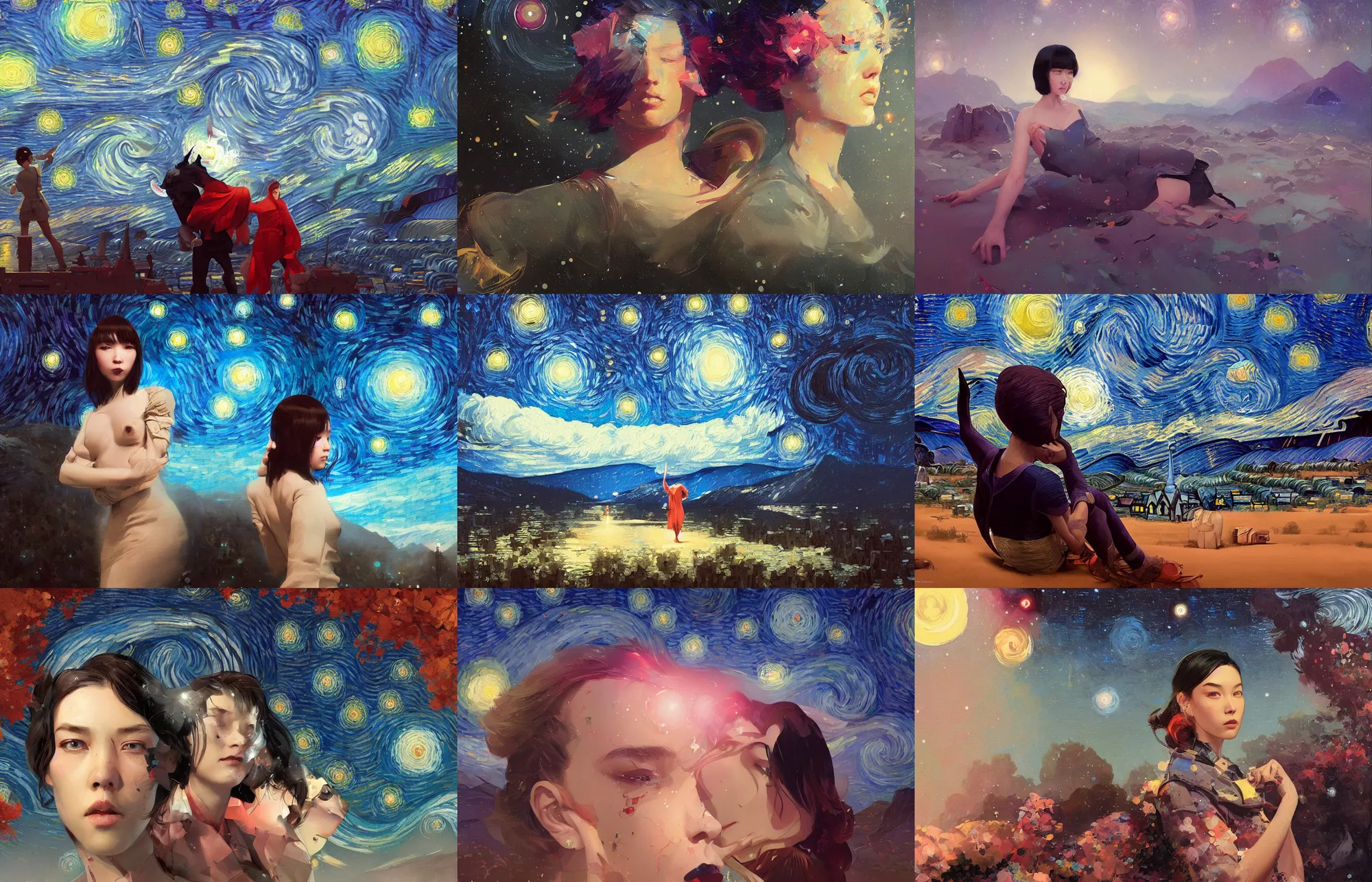 Prompt: the starry night, in the style of artwork by tooth wu and wlop and beeple and greg rutkowski, ilya kuvshinov katsuhiro villeneuve, jeremy lipkin and michael garmash and rob rey, by tristan eaton, stanley artgermm, tom bagshaw, carne griffiths, artstation, deviantart