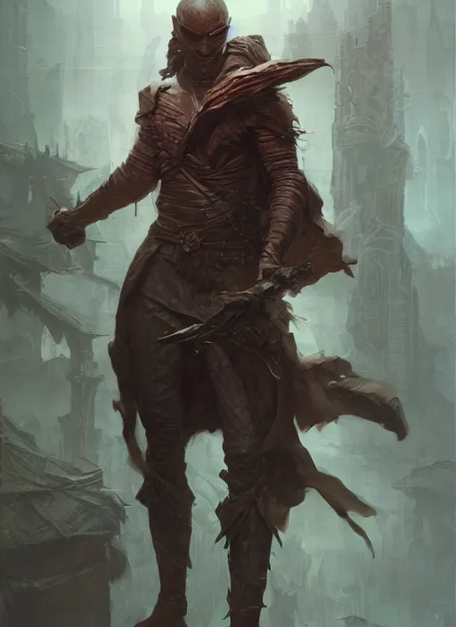 Image similar to fantasy male rogue, dim light, front game card, marvel comics, dark, intricate, highly detailed, smooth, artstation, digital illustration by ruan jia and mandy jurgens and artgerm and wayne barlowe and greg rutkowski and zdislav beksinski