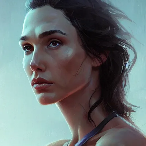 Image similar to “ portrait of gal gadot by greg rutkowski, young, attractive, highly detailed portrait, scifi, digital painting, artstation, concept art, smooth, sharp foccus ilustration, artstation hq ”