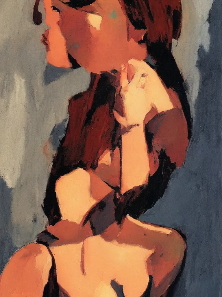 Image similar to portrait profile of a beautiful woman in 1 9 7 8, oil painting by john watkiss
