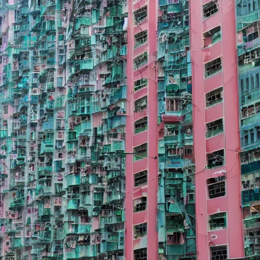 Image similar to a hong kong building side covered in wires and ac units