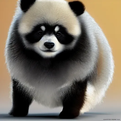 Prompt: a photorealistic image of a charismatic panda style Pomeranian puppy dressed in a black leather jacket Trending on Artstation, featured on Behance, well-rendered, Unreal Engine, 4K HD