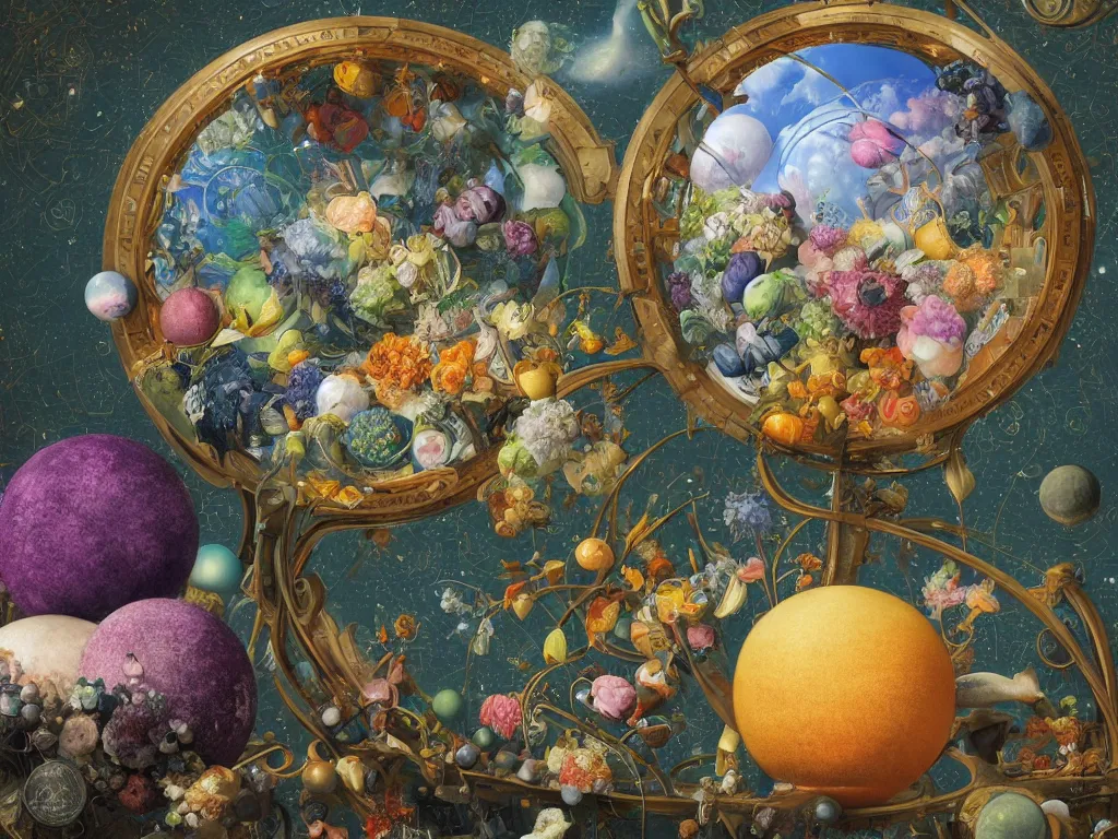 Prompt: The universe is a spheroid region 705 meters in diameter, 3d render, Sunlight Study, by Jan Davidsz de Heem and ((((Lisa Frank)))), Art Nouveau, 8k, extreme detail, sharp focus, octane render