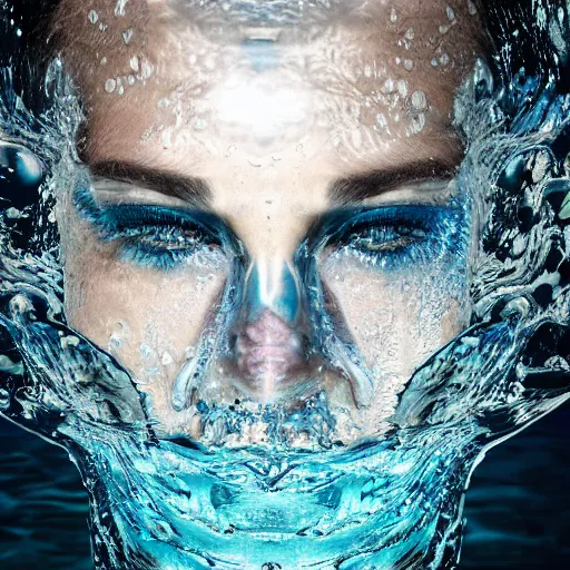 Image similar to water artwork manipulation in the shape of a human head, on the ocean water, amazing water art, ray tracing, realistic water sharp focus, long shot, 8 k resolution, cinematic