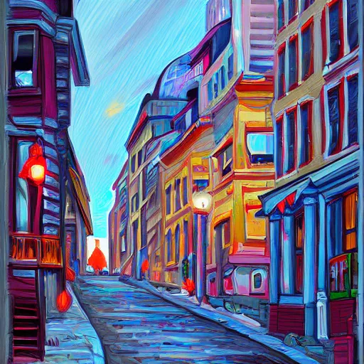 Prompt: street of Montreal, digital painting, trending on artstation