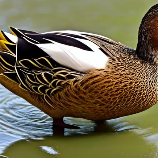 Prompt: a duck with a necklace on its neck