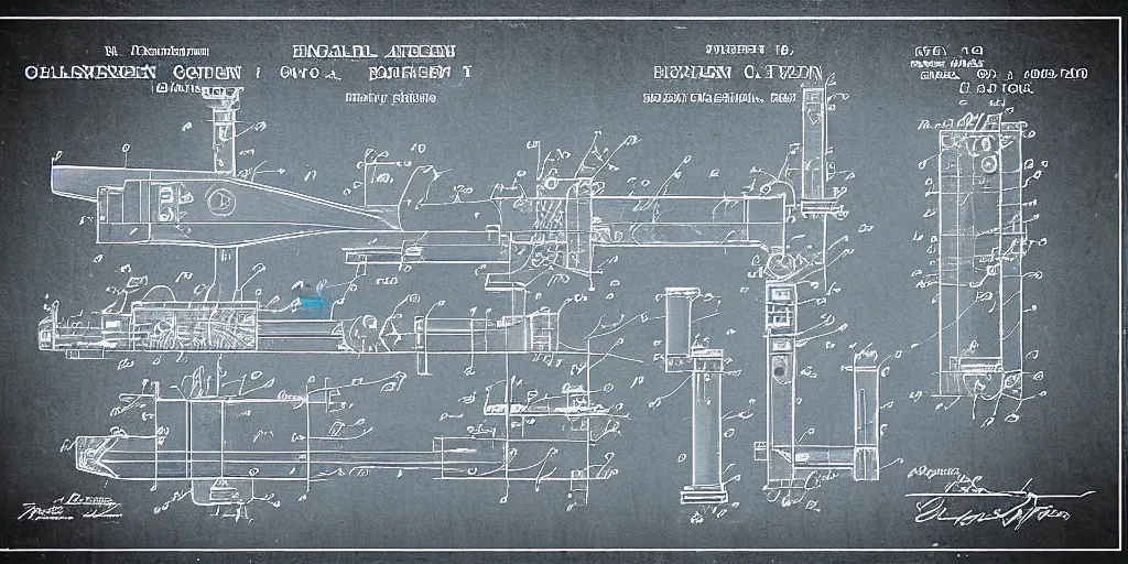 Image similar to portal gun patent blueprint, engineering,