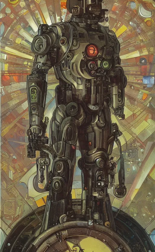 Prompt: cyberpunk robocop by mucha, oil painting