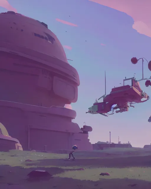 Image similar to landing on the terraforming mars settlement, cory loftis, james gilleard, atey ghailan, makoto shinkai, goro fujita, studio ghibli, rim light, exquisite lighting, clear focus, very coherent, plain background, soft painting