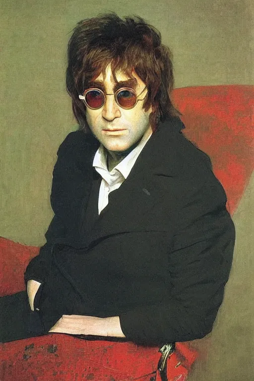 Image similar to Portrait of Elton John Lennon in 1970 by Ilya Repin