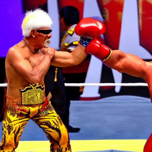 Image similar to King of Thailand fights Hulk Hogan in WWE