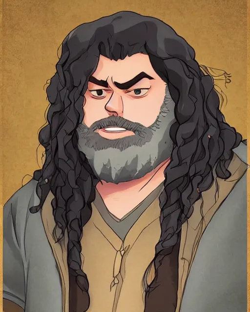 Prompt: Rubeus Hagrid in anime style, portrait of fantasy man, detailed realistic beautiful, lofi colors, smooth, artistic, mellow and soft, sharpen high quality, in style of Ghibli