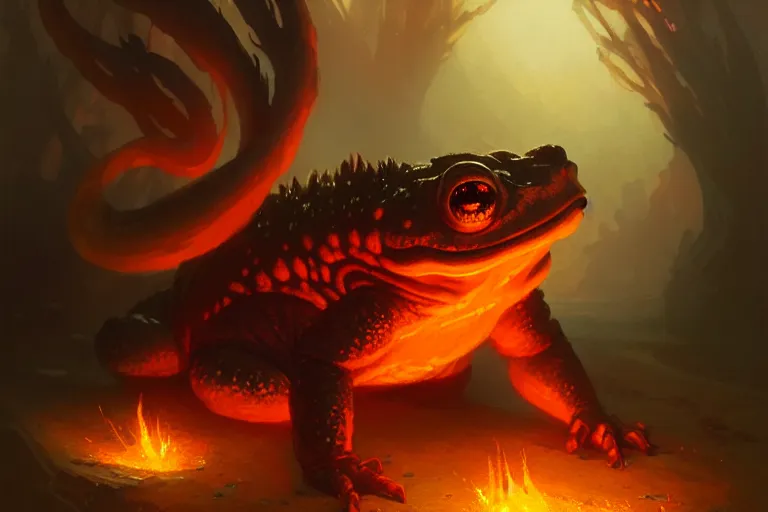 Image similar to fire toad by bayard wu, anna podedworna, gaston bussiere, greg rutkowski