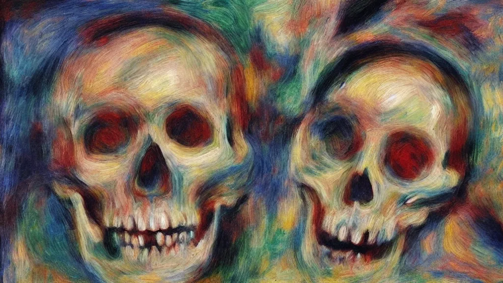 Prompt: abstract skull in style of pierre - auguste renoir,, fine details,