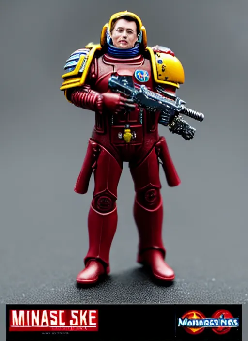 Image similar to 8 0 mm resin detailed miniature of elon musk as a warhammer 4 0 k space marine, product introduction photos, 4 k, full body,